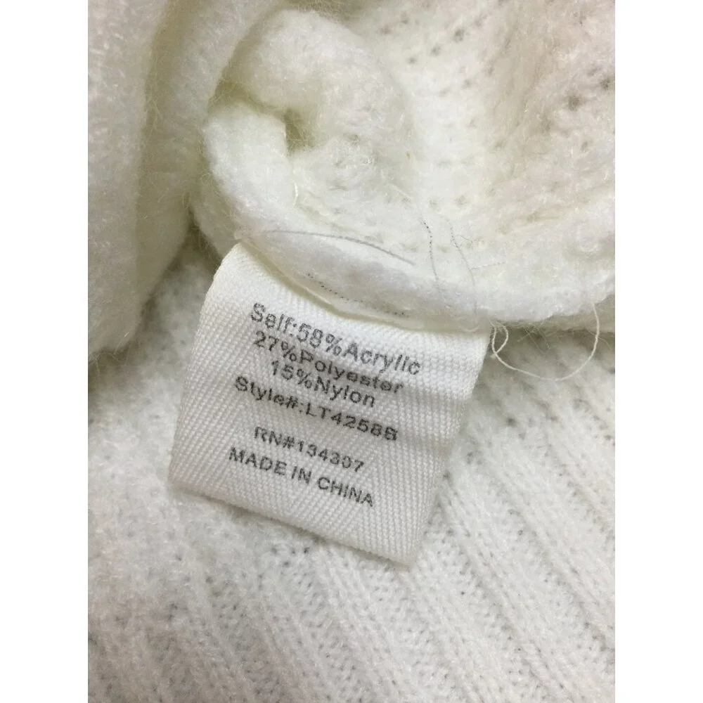 Line & Dot Womens White Cable Knit Sweater With Ruffles Soft Girl Coquette